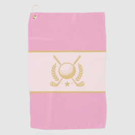 Pink & Gold Elegant Laurel Crest Design Golfhanddoek