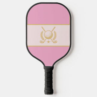 Pink & Gold Elegant Laurel Crest Design Pickleball Paddle