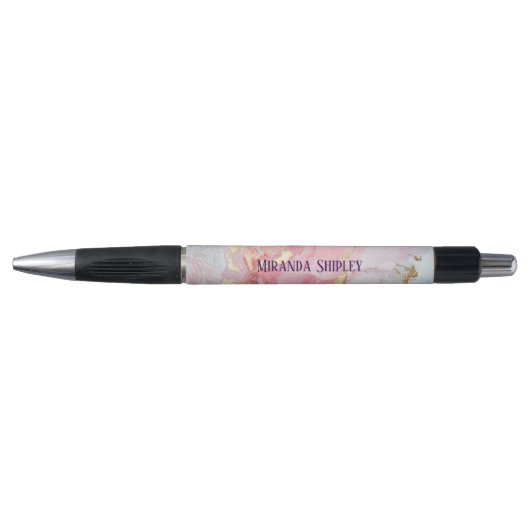 Pink & Gold Elegant Paint Purple Name Pen (Voorkant)