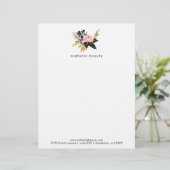 Pink Gold en Black Waterverf Floral Briefhoofd Sjabloon (Staand voorkant)