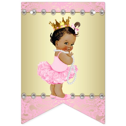 Pink Gold Etnische Ballerina Baby shower Vlaggetjes (Eerste vlag)