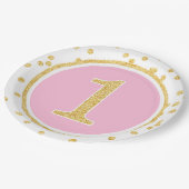 Pink Gold Faux Glitter Confetti 1ste verjaardag Papieren Bordje (Gekanteld)