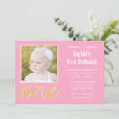 Pink Gold Faux Glitter Foto 1e verjaardag Kaart (Staand voorkant)