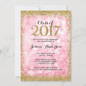 Pink Gold Faux Glitter Lights 2017 Afstuderen Kaart (Voorkant)