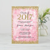 Pink Gold Faux Glitter Lights 2017 Afstuderen Kaart (Staand voorkant)