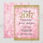 Pink Gold Faux Glitter Lights 2017 Afstuderen Kaart (Voorkant / Achterkant)