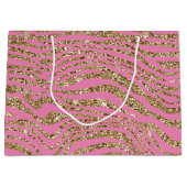 Pink Gold Faux Glitter Zebra Groot Cadeauzakje (Voorkant)