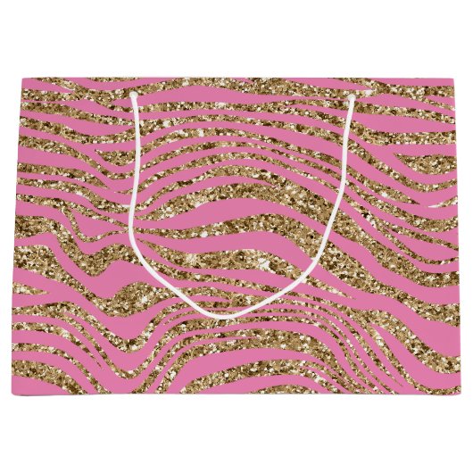 Pink Gold Faux Glitter Zebra Groot Cadeauzakje (Voorkant)