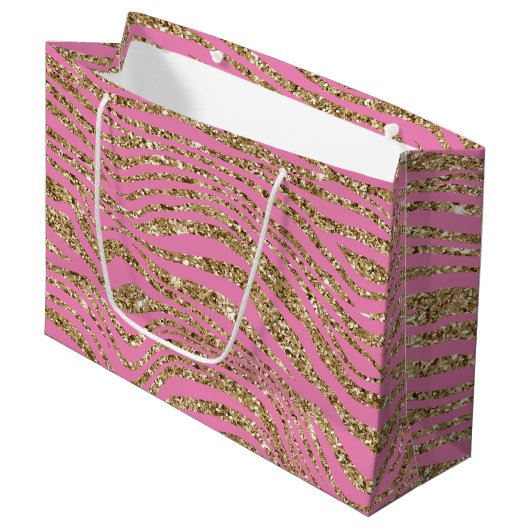 Pink Gold Faux Glitter Zebra Groot Cadeauzakje (Voorkant Gekanteld)
