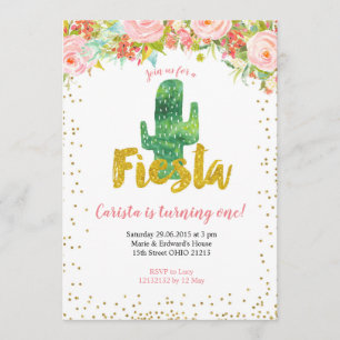 Pink Gold Fiesta First Birthday uitnodiging