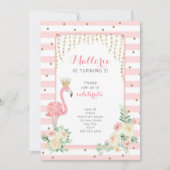 Pink Gold Flamingo verjaardagsfeestje uitnodiging (Voorkant)