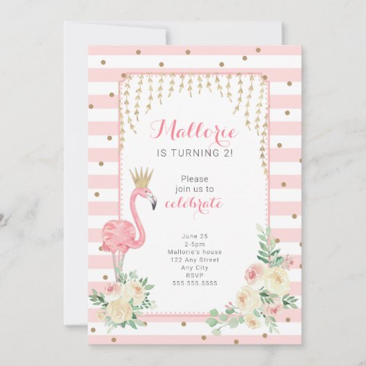 Pink Gold Flamingo verjaardagsfeestje uitnodiging (Voorkant)
