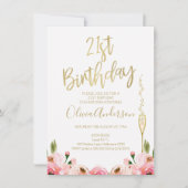Pink Gold Floral 21e verjaardag uitnodiging (Voorkant)