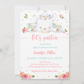 Pink Gold Floral Baby shower Tea Party Kaart (Voorkant)