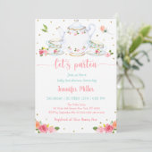 Pink Gold Floral Baby shower Tea Party Kaart (Staand voorkant)