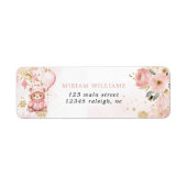 Pink Gold Floral Beer Baby shower Retouradres Etiket (Voorkant)