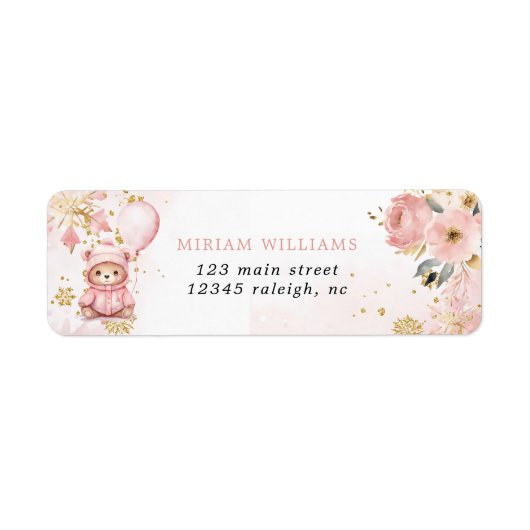 Pink Gold Floral Beer Baby shower Retouradres Etiket (Voorkant)