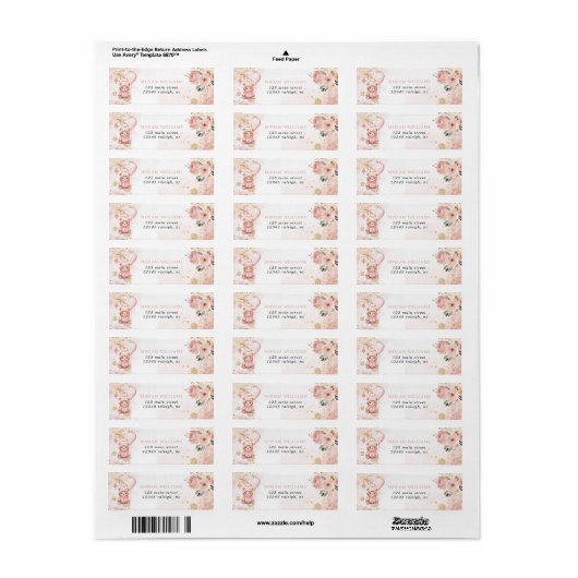 Pink Gold Floral Beer Baby shower Retouradres Etiket (Full Sheet)