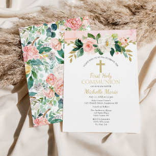 Pink Gold Floral Cross First Heilige Communist Gir Kaart