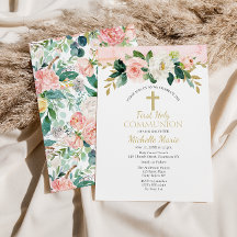 Pink Gold Floral Cross First Heilige Communist Gir