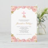 Pink Gold Floral Cross-minimalistische baptisme Kaart (Staand voorkant)