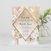 Pink Gold Floral First Heilige Communist Girl Kaart (Staand voorkant)