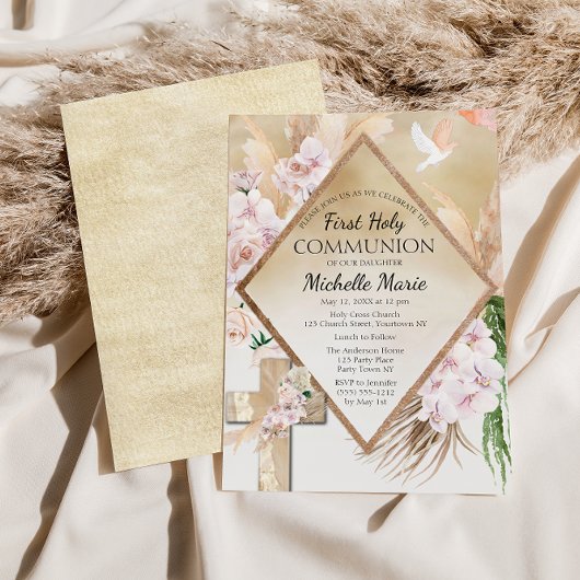 Pink Gold Floral First Heilige Communist Girl Kaart