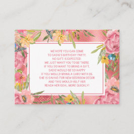 Pink Gold Floral Fiver 5 Dollar Birthday Party Informatiekaartje