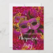 Pink Gold Floral Masquerade Sweet 16 Party Kaart (Voorkant)