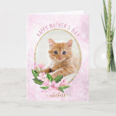Pink Gold Floral met grote kat Foto Moederdag Kaart (Voorkant)