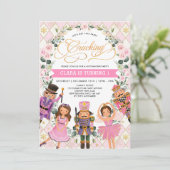 Pink Gold Floral Nutcracker Girls Birthday Party Kaart (Staand voorkant)