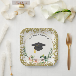 Pink & Gold Floral Persoonlijke Graduation Party Papieren Bordje