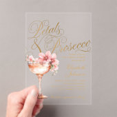 Pink Gold Floral Petals & Prosecco Bridal Shower Acryl Uitnodigingen (Insitu (Draagbaar))