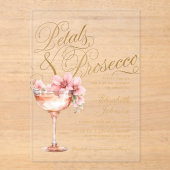 Pink Gold Floral Petals & Prosecco Bridal Shower Acryl Uitnodigingen (Voorkant)