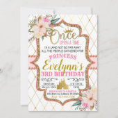 Pink Gold Floral Princess Birthday Invitation Kaart (Voorkant)