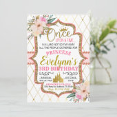 Pink Gold Floral Princess Birthday Invitation Kaart (Staand voorkant)