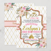 Pink Gold Floral Princess Birthday Invitation Kaart (Voorkant / Achterkant)