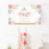 Pink Gold Floral Pumpkin Birthday Baby Girl Party Spandoek (Insitu)