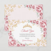 Pink Gold Floral Quinceanera Bedankkaart (Voorkant / Achterkant)