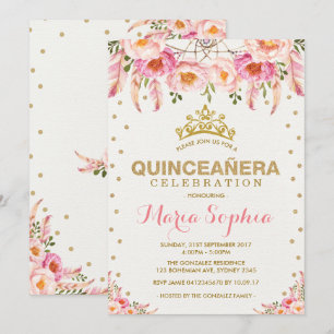 Pink Gold Floral Quinceañera Feminine Dreamweaver Kaart