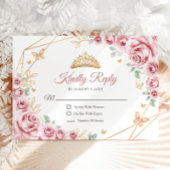 Pink Gold Floral Quinceanera Reageer RSVP Kaartje