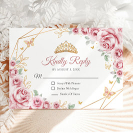 Pink Gold Floral Quinceanera Reageer RSVP Kaartje