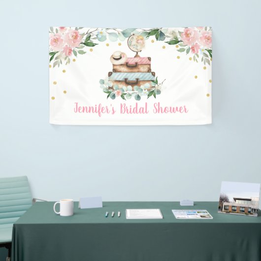 Pink Gold Floral Reizen Miss to Mrs Vrijgezellenfe Spandoek (Beurs)