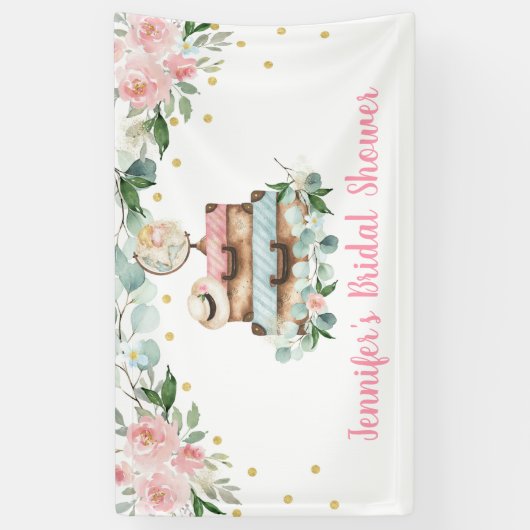 Pink Gold Floral Reizen Miss to Mrs Vrijgezellenfe Spandoek (Verticaal)