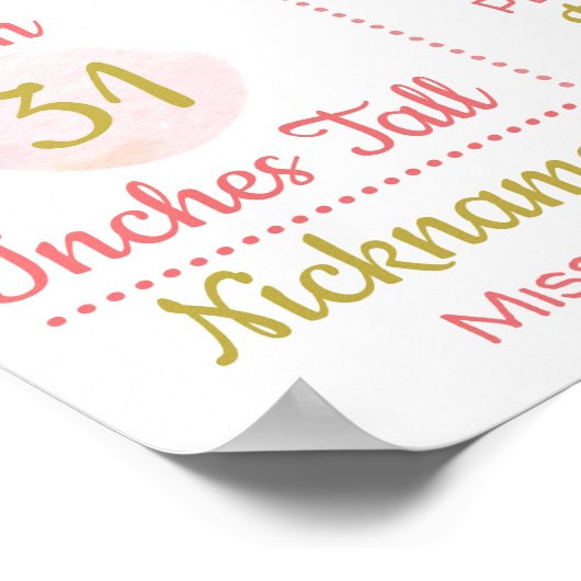 Pink Gold Floral Rozen 1e verjaardag milestone Poster (Hoek)