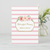 Pink Gold Floral Stripes Rehearsal Dinner Party Kaart (Staand voorkant)