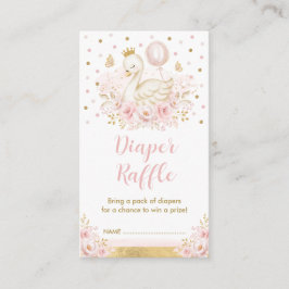 Pink Gold Floral Swan Princess Diaper Raffle Baby Informatiekaartje