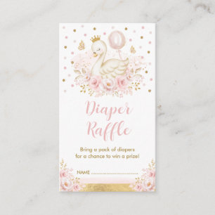 Pink Gold Floral Swan Princess Diaper Raffle Baby Informatiekaartje