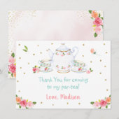 Pink Gold Floral Tea Party Birthday Hartelijk dank Bedankkaart (Voorkant / Achterkant)