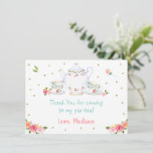 Pink Gold Floral Tea Party Birthday Hartelijk dank Bedankkaart (Staand voorkant)